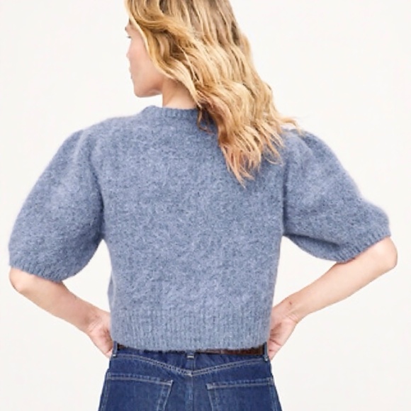 Banana Republic Alpaca Wool Puff Sleeve Sweater M Blue Soft Knit Quiet Luxury - Picture 1 of 8